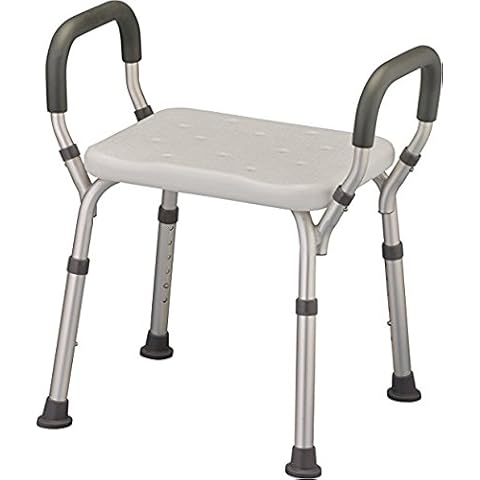 Shower Bench Adjustable Bath Seat Shower Chair with Arms Padded Handles, Without Back, Medical Shower Chair Bench Bath Stool for Elderly, Adults, Disabled, 300 Lbs, White Cover