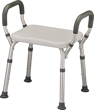 HEALTHLINE Adjustable Shower Bench with Arms Lightweight Bath Seat with Padded Handles, Height 15" 20", White Plastic Seat with Drainage Holes, for Balance Assistance in Shower/Tub, 300 lb C...