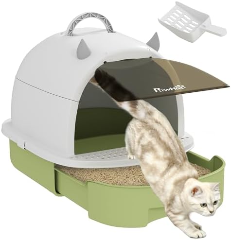 View of PawHut Cat Litter Box with Lid, Drawer Style Enclosed Kitty Litter Box ...