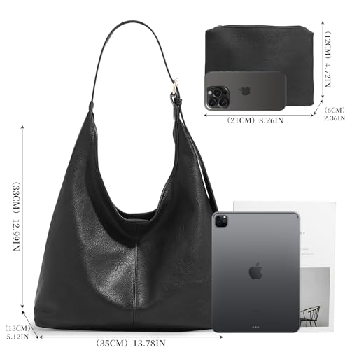 Image of Hobo Bags for Women Tote Bag Retro PU Leather Shoulder Handbags Slouchy Crossbody Hobo Purses 2PCS