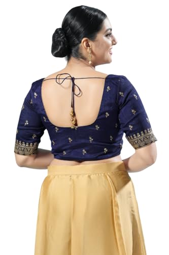 Image of Vamas Women's Silk Padded Self Design Half Sleeve Readymade Saree Blouse (X-1166.ELB)