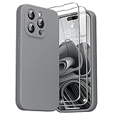 GOODVISH 3 en 1 Funda de Silicona Líquida para iPhone 14 Pro 6,1', con 2 Piezas Templado Protectora, 360 Protección de Cuerpo Completo la Pantalla y la Cámara [Anti-Choques] Carcase(Gris)