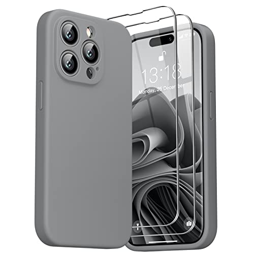 GOODVISH Silikonowe etui 3 w 1 zaprojektowane dla iPhone'a 14 Pro 2022, z 2 osłonami ekranu, pełna osłona [zwiększona ochrona aparatu] 15.5 cm miękkie etui 14pro [podszewka z mikrofibry odporna na