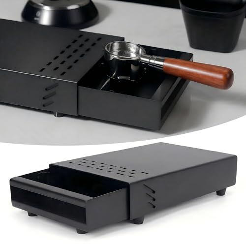 YINGHOYEDO Stainless Steel Espresso Knock Box with Lid for Coffee Grounds, 11 x 7 x 2 in Tamp Station with Removable Drawer, Non-Slip Feet & Rubber Strike Pad, for Home Cafe and Office