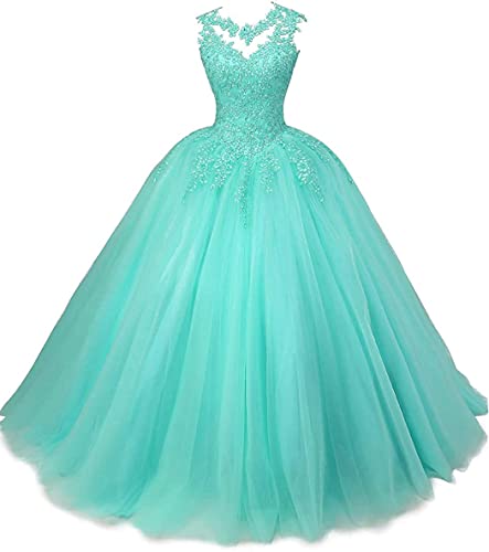 Women's Beaded Appliques Prom Dress Long Ball Gown Quinceanera Dresses Tulle Formal Sweet 16 Dress for Teens3