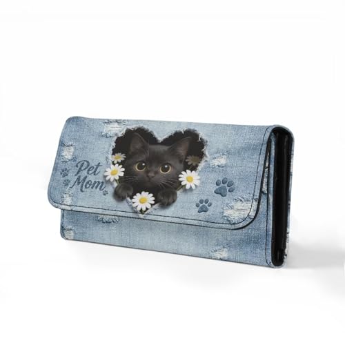 Image of AFPANQZ Funny Black Cat Womens Wallets Leather Trifold Multi Card Holder Slots Wallet, Elegant Clutch Phone Holder Zip Inner Pocket Multi-Cards Slots Large Travel Wallet