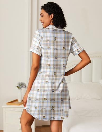 Image of Ekouaer Nightgowns for Women 2 Pack Button Down Sleepwear Short Sleeve Sleepshirts Soft Nightshirts Boyfriend Pajama Dress