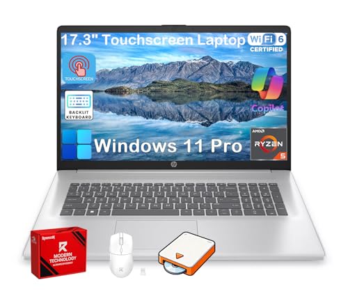 Image of HP 17 Touchscreen Laptop Computer, 17.3" HD+ AntiGlare Display, Backlit Keyboard, Win11 Pro, AMD Ryzen 5 7430U, for Business & Student, Fast Charge, AI Copilot, w/Accessories, 16GB RAM,512GB SSD
