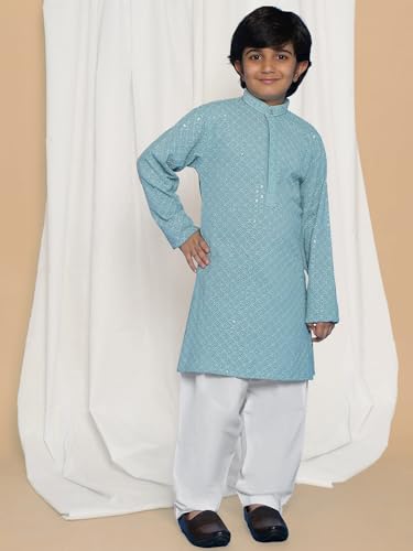 Image of AJ DEZINES Kids Kurta Pajama Set For Boys | Embroidery Chikankari Kurta Set | Traditional & Festive Outfit | Cotton Stylish Boys Kurta Pyjama | Perfect For Festivals Wedding & Family Function