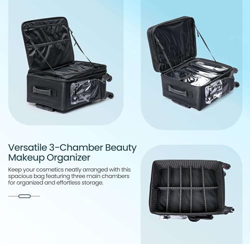 Image of SHAMAX Professional Makeup Artist Trolley | Large Rolling Cosmetic Case with 360 Wheels, Adjustable Dividers & Removable Bags | Salon, Hairstylist & MUA Travel Organizer (55Hx36.5Lx25W cm)