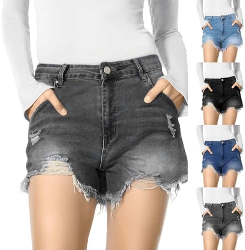 faweinjia Womens Jean Shorts High Waisted Casual Ripped Trim Denim Shorts Distressed Frayed Hem Sexy Dressy Comfy Denim Pants