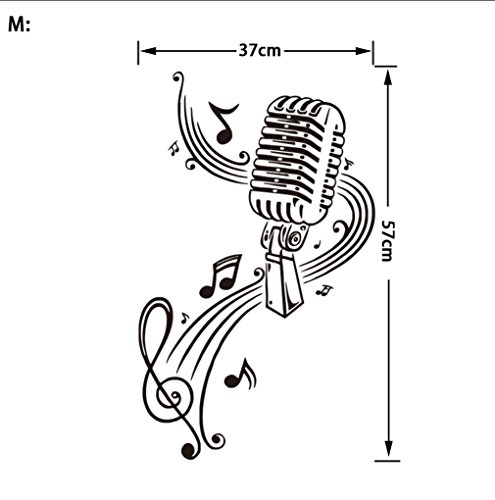 Bibitime Classroom Vinyl Decal Music Karaoke Microphone Wall Art Musical Notes Vinyl Sticker For Ktv Bar Background Pvc Decorations M:22.44" X 14.56" #TOP1