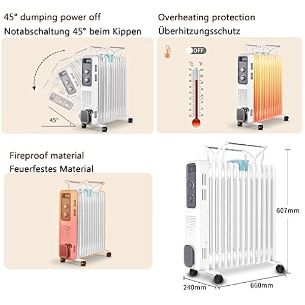 Riscaldamento Elettrico Riscaldamento, Riscaldamento Elettrico con tat, Riscaldamento a radiatori a Olio Mobile 1500 2000 Watt a Risparmio energetico, Riscaldamento a convettore El