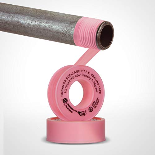 D.N Teflon Tape Premium Grade (PTFE) Thread Seal Tape for Plumbers | High Density Water & Gas Pipe Sealant Tape | 3.8 mil Thick | 1/2″ Width x 540 ″ Length – Pink (Pack 1)