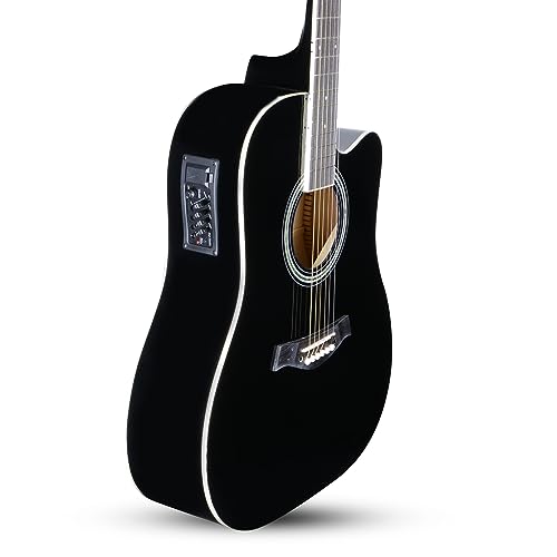 Image of Juarez JRB41C /BK-EQ 41 Inch Acoustic Guitar Kit with Truss Rod, Solid Linden Wood, Ziko Strings, Pearl Rosette, Rosewood Fretboard & Bridge, Die Cast Machine with Picks, Strap, Strings & Bag Black