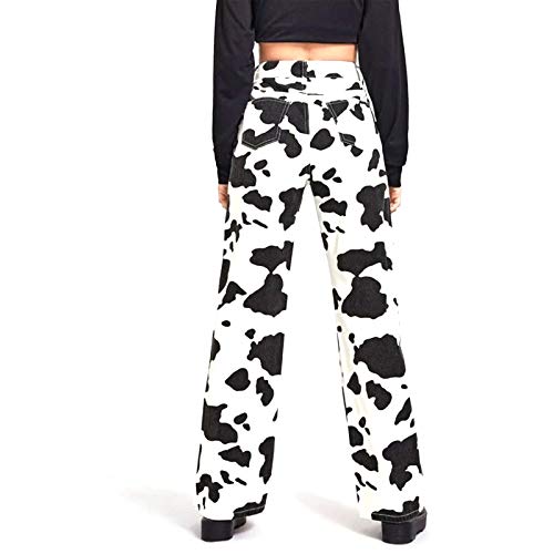 lisenraIn Women High Waist Cow Print Pants Straight Wide Leg Cowgirl Denim Jeans Casual Halloween Trousers with Pockets2