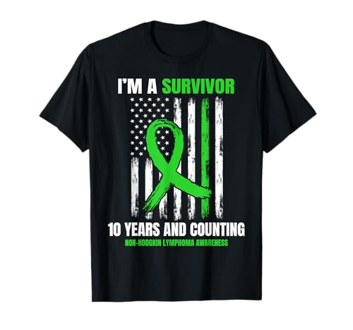 10 Years Non Hodgkins Lymphoma Cancer Survivor American Flag T-Shirt