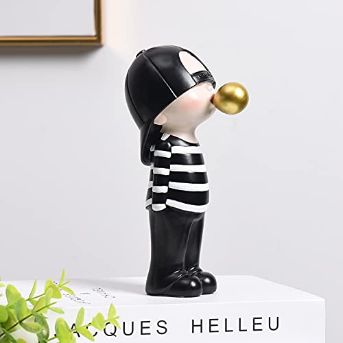 Kakizzy Modern Sculptures Home Decor, Boy Gum Figurines Black And White Sculpture Decor Summer Tabletop Decorations Resin Cute Boy Statue For Kids' Room(C-Boy Black) #TOP3