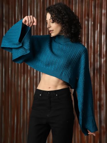 Image of High Star Women Acrylic Knitted Boxy Fit Turtle Neck Full Sleeves Sweaters 52
