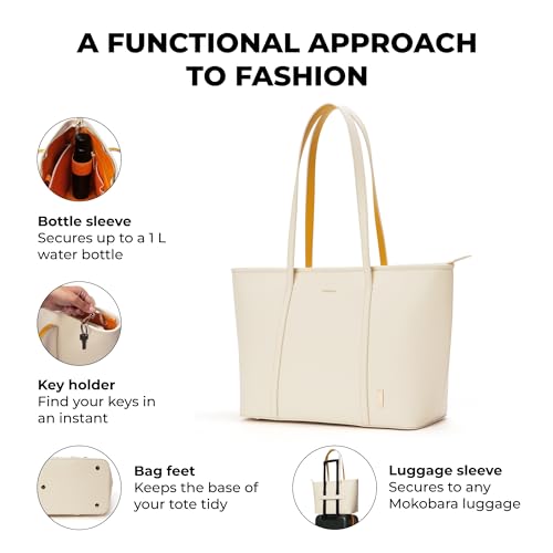 Image of MOKOBARA The Astrid Minimal Tote Vegan Leather Oversized Black Tote Bag For Women (Oatmilk)