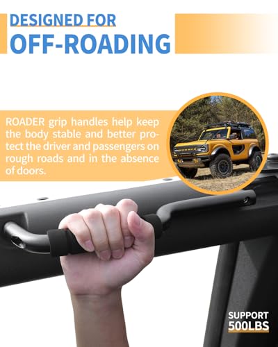 Image of ROADER Front & Rear Roll Bar Grab Handles Compatible with 2024 2025 New Ford Bronco 2021 2022 2023 4 Door, Aluminum Alloy Grip Handles Bronco Interior Accessories, 4 Pack(Not Fit Bronco Sport)