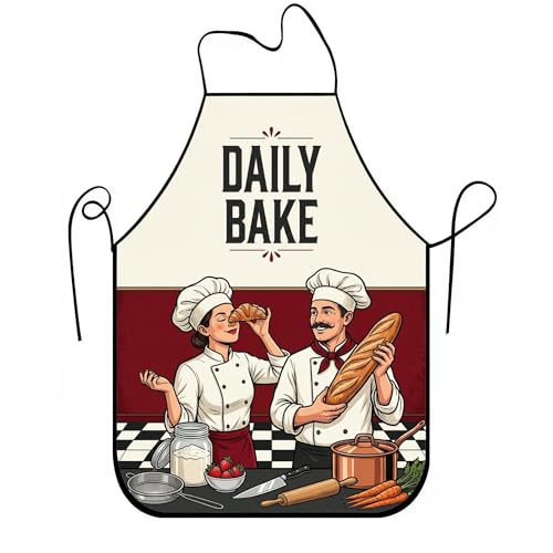 Tablier de cuisson de style vintage, design rétro pour la cuisine, usage domestique culinaire pour adultes, blanc, 24x31 Inch