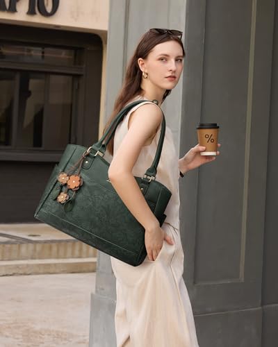 Image of LOVEVOOK Laptop Bag for Women, Original Vintage Work Tote Bag Computer Office Teacher Bag with Flower Pendant