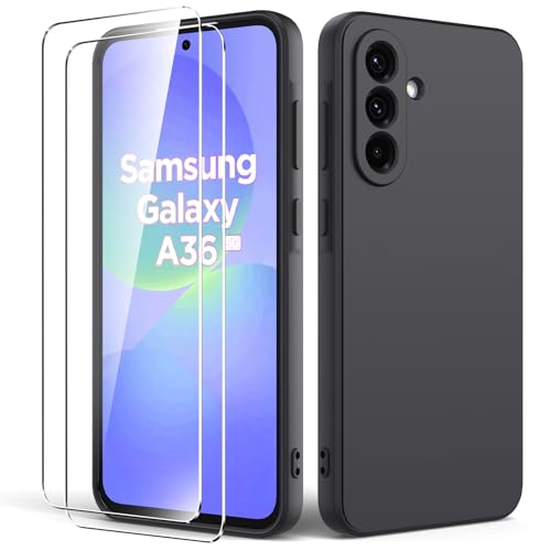 Byvuwiay Funda Compatible con Samsung Galaxy A36 5G, con 2 Piezas Cristal Templado, Carcasa de Líquida TPU Anti-Choque, Carcasa Samsung Galaxy A36 5G, Schwarz
