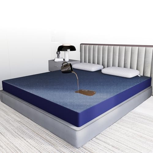 Image of CareFoam 100% Waterproof Premium Cotton Mattress Protector | Breathable and Hypoallergenic Ultra Soft Fitted Bed Protector | Queen XL (Long) 78 x 60 Inch, Fits 10 Inch Blue | Extra-Long Queen beds