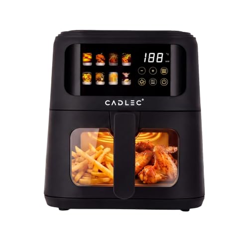 Image of Cadlec SmartFry 1400W Digital Air Fryer | 360 Rapid Air Circulation, 8 Preset Menus, Touch Control Panel, 5L Non-Stick Basket, Low Oil Cooking, 2-Year Warranty, Black