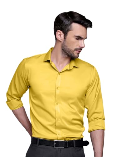 Image of IndoPrimo Men's Satin Shirt with Spread Collar Neck Line Solid Pattern Full Sleeves Regular Fit Western Style and Standard Length