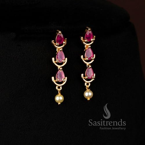 Image of Sasitrends Micro Gold Plated American Diamond Ruby stone Studded Jewellery Set