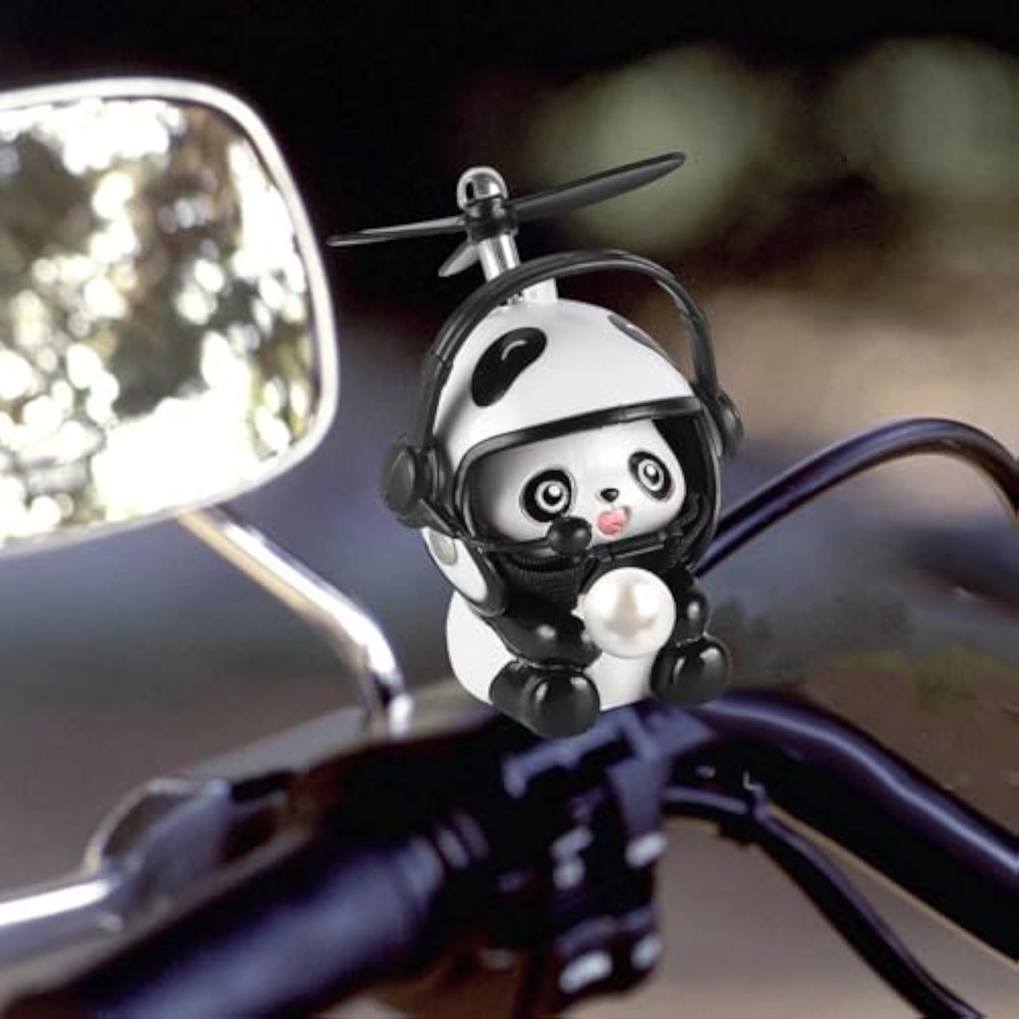 Bike Handlebars Mount Doll with Propeller Electric Car Panda Doll