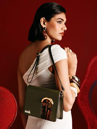 Image of ZOUK Women's Jharokha Vegan Leather Sling Bag | Dual Magnetic Flap | Crossbody Bag | Adjustable Strap