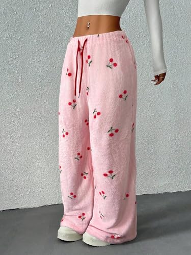 Image of ZAFUL Women's Fuzzy Plush Pajama Pants Wide Leg Pj Bottoms Lounge Pants