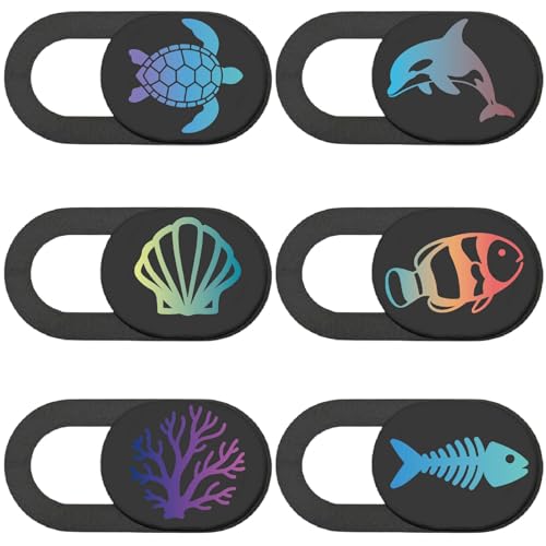 PRESSINART 6 Piezas 6 Estilos Cubierta de Cámara Linda Deslizante Cubiertas de Privacidad de Cámara Diseño de Animales Marinos Bloqueador de Cámara Ultra Delgado para Computadora Portátil Computadora
