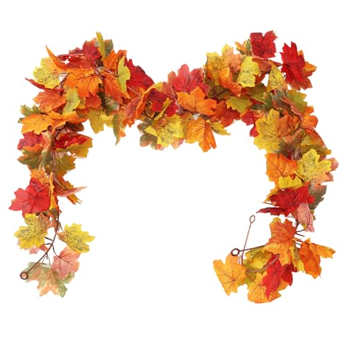 RECUTMS Autumn Decorations, Artificial Fall Maple Leaf Garland 2 Pack 5.8Ft Hanging Vine Rattan Foliage Leaves Wreath Thanksgiving Decor for Home Wedding Fireplace Party Christmas Indoor Outdoor