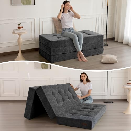 El Mejor Listado de Colchonetas en monterrey , tabla con los diez mejores. 45 MAXYOYO - Sofá cama plegable de 6 pulgadas para piso, colchón de piso triplegable con tela de felpilla, tapete portátil de tamaño individual, para adultos, plegable, para...