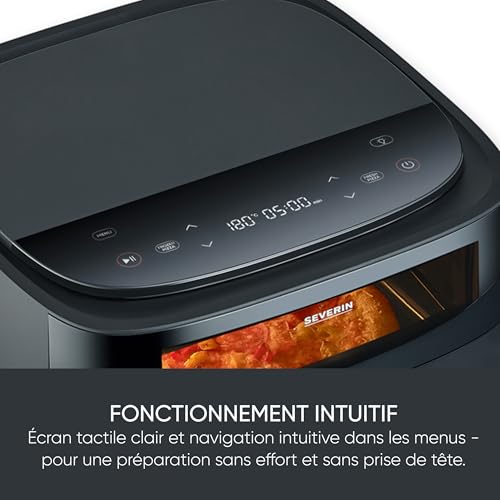 SEVERIN Friteuse à air chaud, Air fryer avec programme spécial pizza, Friteuse sans huile avec panier de 4 L sans PFAS, Multicuiseur avec fenêtre, Noir, FR 2464