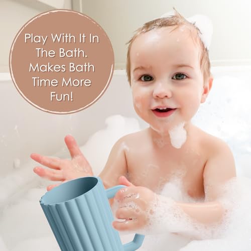 Image of Baby Bath Rinse Cup, Silicone Body Washing Rinser Cup with Easy Grip Handle (Sand)