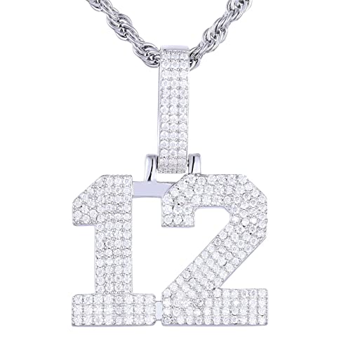 Number Pendant for Men Moissanite Pendant Personalized Jersey Number Necklace 18k White Gold Plated Sterling Silver Moissanite Necklace W/ Chain Bling Iced Out Diamond Pendant Athletes Number Baseball/Basketball/Football Sports Team Inspiration 0-99 Lucky Number