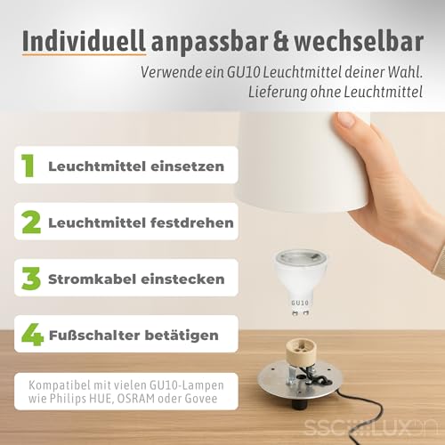 SSC-LUXon AUREVA 2er Set Bodenlampe Innen weiß gold - Stehlampe mit GU10 Fassung Dekolampe 22 cm für Ambientebeleuchtung im Wohnzimmer oder Schlafzimmer