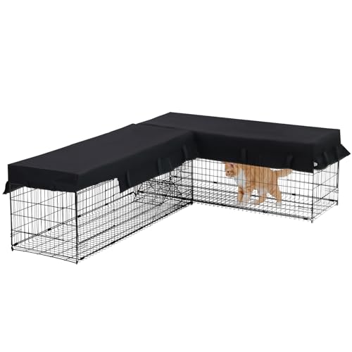 Aivituvin Cat Tunnel with Extendable Design 90.6 L Metal Wire Outdoor Cat Enclosure with Weatherproof Fabric Cover Connecting Inside and Outside for Deck Patios Balconies