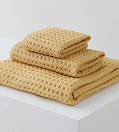 Kalokairi Juego de 3 toallas de baño 100% algodón con tejido gofre, toalla de mano, toalla de baño, toalla), absorbentes y suaves, para baño, gimnasio, playa, color amarillo