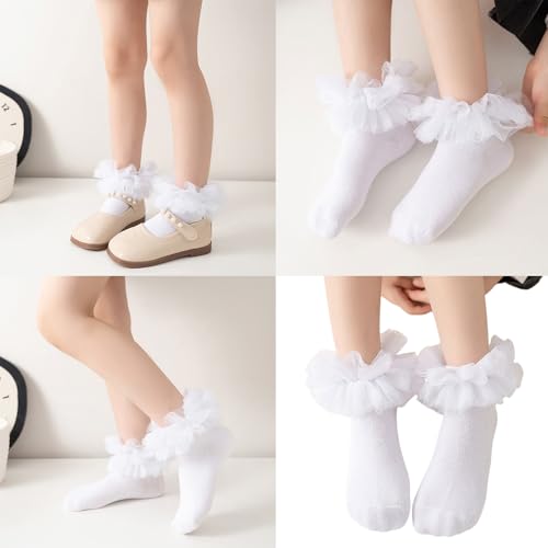 Pack Of 1 Pair Lace Socks For Girls Aged 1 To 10+ Years Soft Breathable Cotton Hosiery Comfortable Dancing Elastic School2