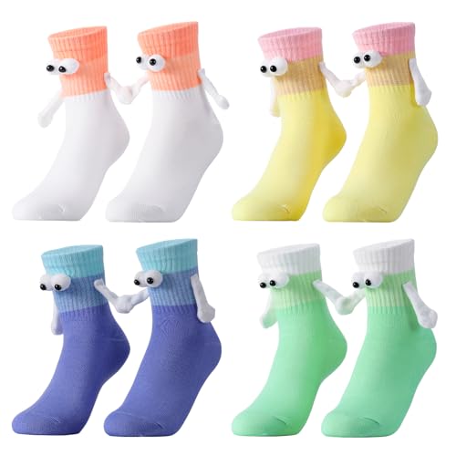 Utensilsto 4 Paar Magnetische Socken mit H&auml;nden 36-40 Hand in Hand Socken mit Magnetarmen Lustige Alberne Geschenke f&uuml;r Frauen M&auml;nner Freundin Freunde Paare Kinder Familie Partner(Farbblockierung)