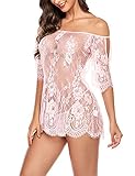 Avidlove Babydoll Lingerie for Women Chemise Sexy Exotic Off Shoulder Negligee B-pink