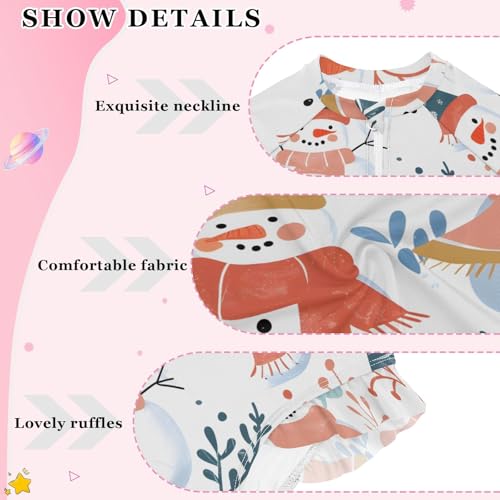 ALAZA Toddler Swimsuit Girl Bathing Suit Swimwear Rash Guard Snowman Cartoon Long Sleeve 3T4