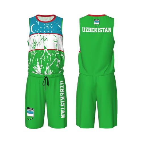 Uzbekistan Flag Grain (2) Basketball Jersey Uniform Suit for Men Adults Training Athletic Set