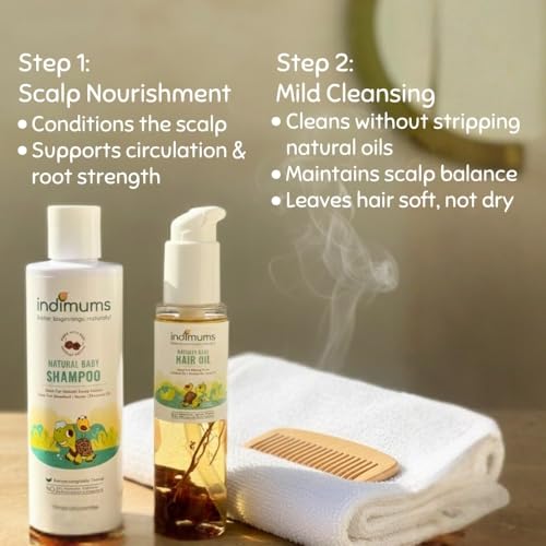 Image of Indimums Baby Hair Oil & Shampoo Combo (100ml +200ml) | 17 Herbs + Real Reetha & Shikakai | No Mineral Oil, No SLS | Dermatologist Tested | Promotes Hair Growth